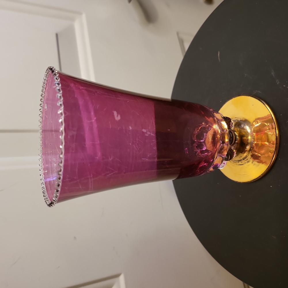 Antique Cranberry Gilded Glass Vase / Goblet 6" - Picture 3 of 8